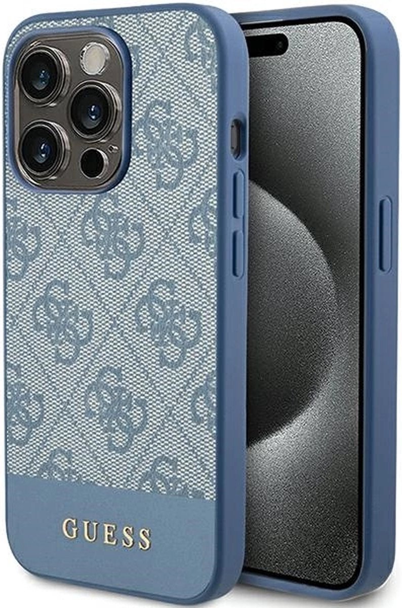 Guess 4G Stripe Back Case - Geschikt voor Apple iPhone 15 Pro (6.1") - Blauw