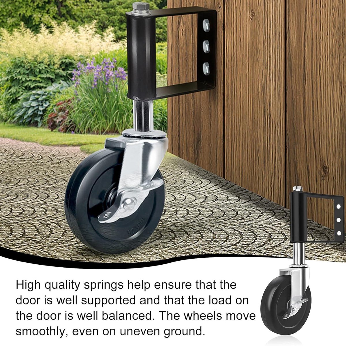 HOLKIE Torenrol, 100 mm met veerbelasting, wiel met robuuste vering, perfect voor houten deuren, hekken en tuinpoorten, hekken en tuinpoorten, zware wielen, draaibare poortrol, belastbaarheid 100 kg
