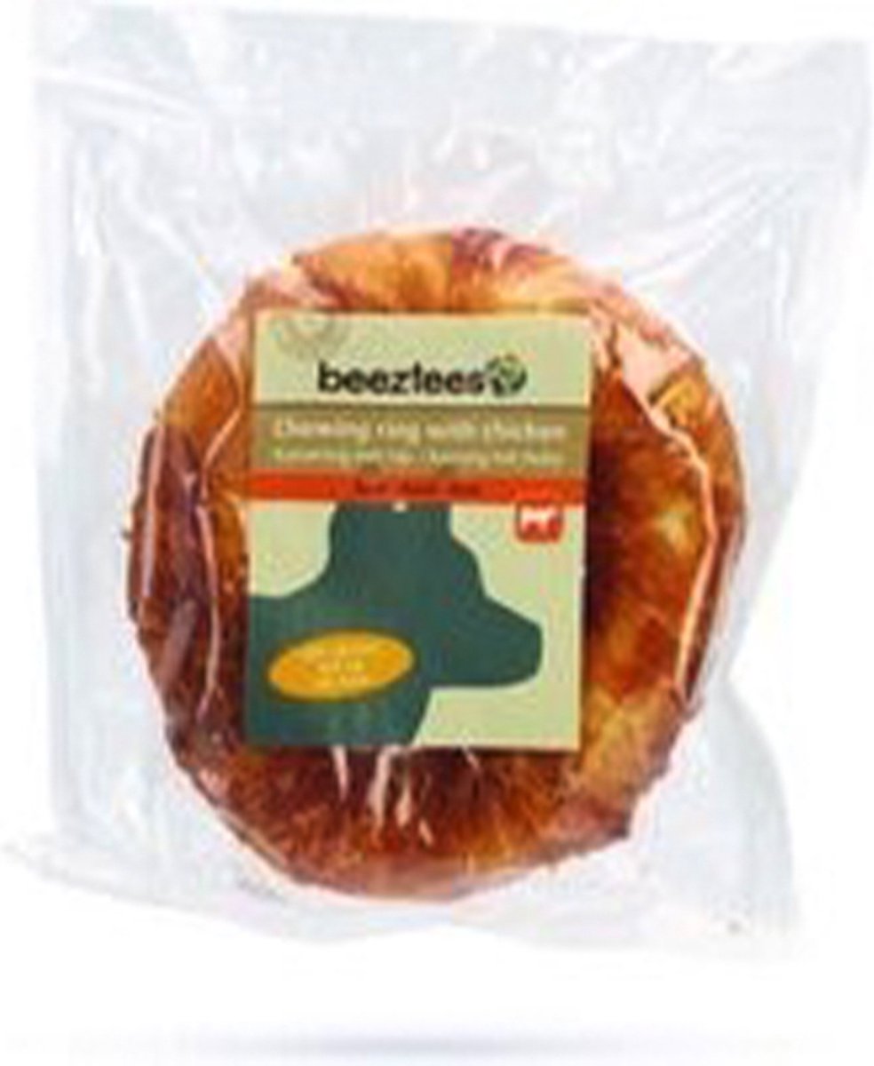 Beeztees kauwring rund met kip 12.5 cm - glutenvrij - geen toegevoegde kleur en smaakstoffen - tandverzorgend .