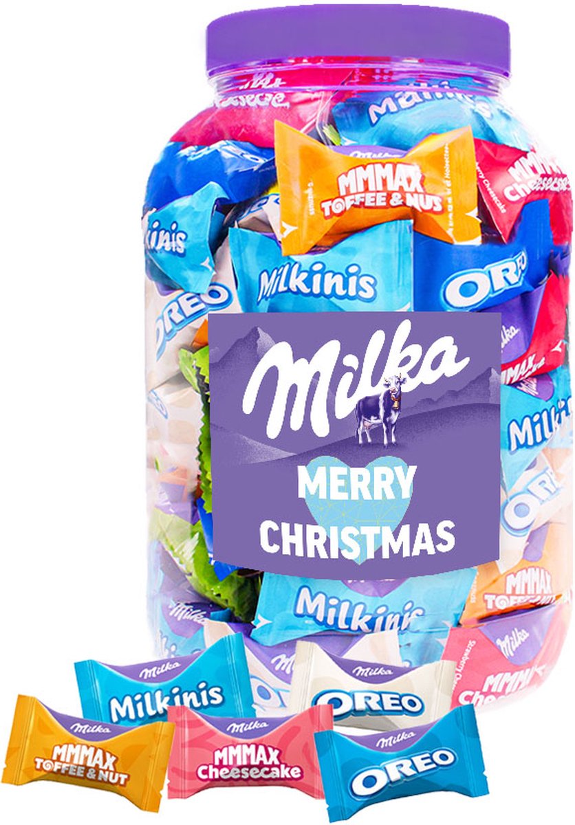 Milka Favourites chocolademix voor Kerst "Merry Christmas" - Toffee & Nut, Oreo, Cheesecake & Milkini - 5 smaken - chocolade kerstcadeau - 1000g