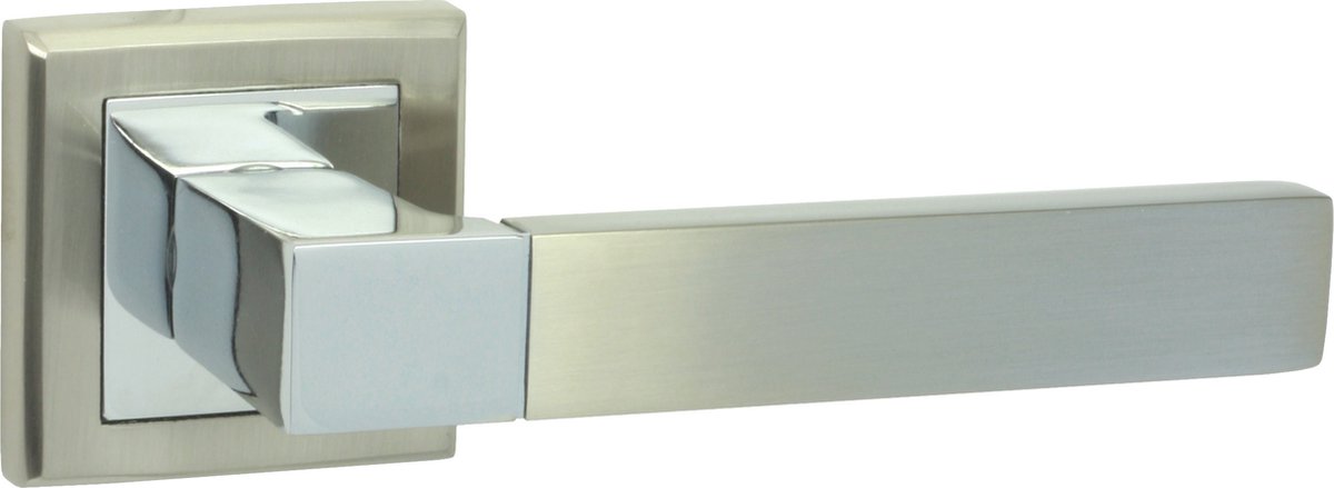 DOMINO REAL-QR M6/M9 - Deurkruk binnendeur - Chroom/Nikkel - Vierkant Rozet Veer - Deurbeslag Aluminium Klink Set