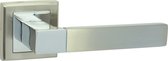 Ensemble de poignées de porte Domino| avec rosaces carrées | kit pour portes | ferrures de porte en aluminium | chrome/nickel | VRAI QR M6/M9