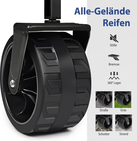 Bolderkar 200KG - Opvouwbare Bolderkar - Brede Banden 17x10 cm - Transportwagen Alle Terreinen - Telescoopstang Remmen - Klassiek 3017 - Olijfgroen van Bolderkar — afbeelding 5