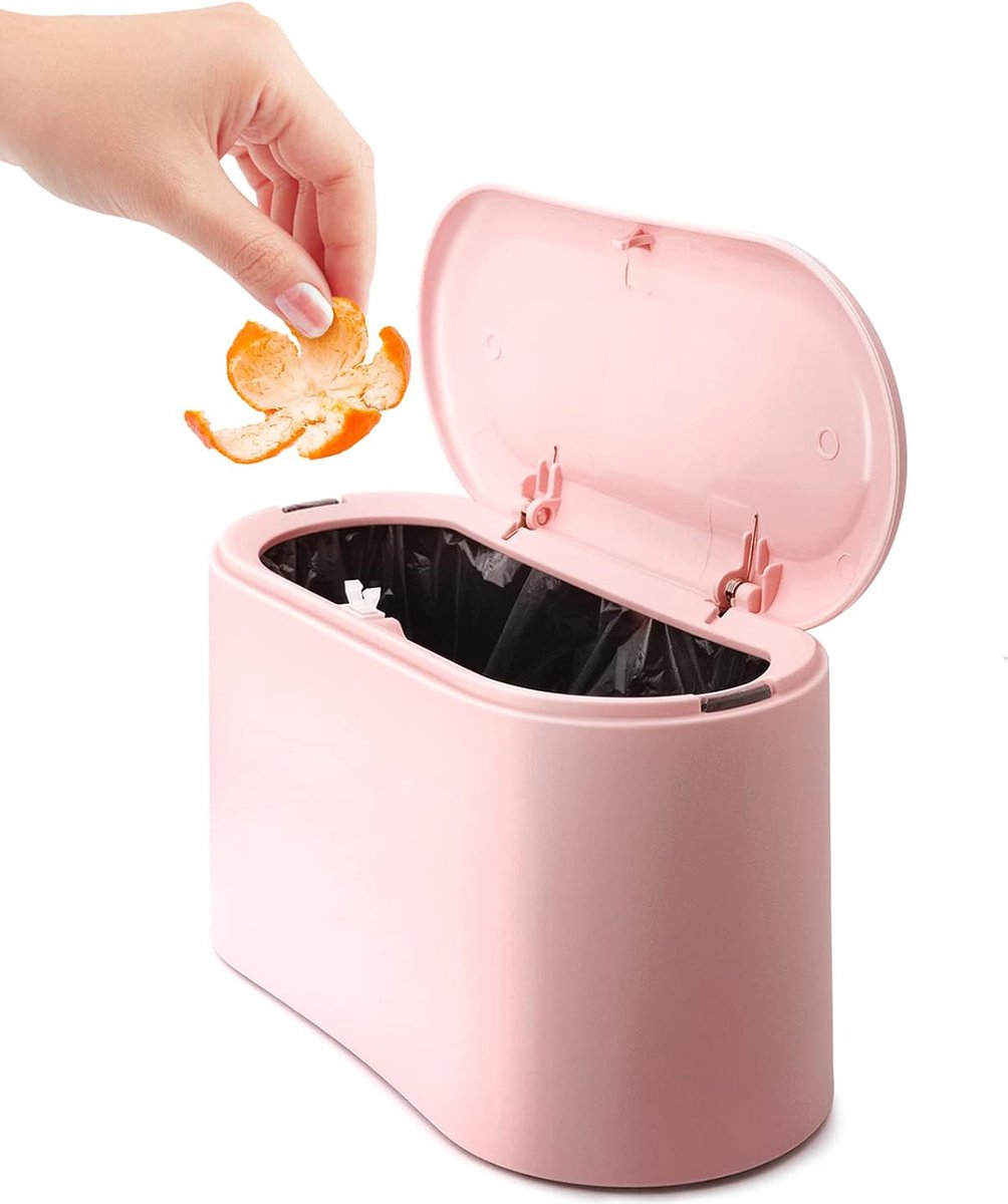 Goedkoopste Prullenbak - Prullenbakje met Sensor - Stevig - Aanrecht Afvalbakje - Mini Prullenbak - Desktop - Tafelafvalemmer - Plastic vuilnisemmer - Badkamer Afvalbakje - Recycle Afvalbak - Auto prullenbak - Roze - Kantoor Prullenbakken - Thuis / Kantoor