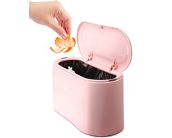 Prullenbak - Prullenbakje met Sensor - Stevig - Aanrecht Afvalbakje - Mini Prullenbak - Desktop - Tafelafvalemmer - Plastic vuilnisemmer - Badkamer Afvalbakje - Recycle Afvalbak - Auto prullenbak - Roze - Kantoor Prullenbakken - Thuis / Kantoor