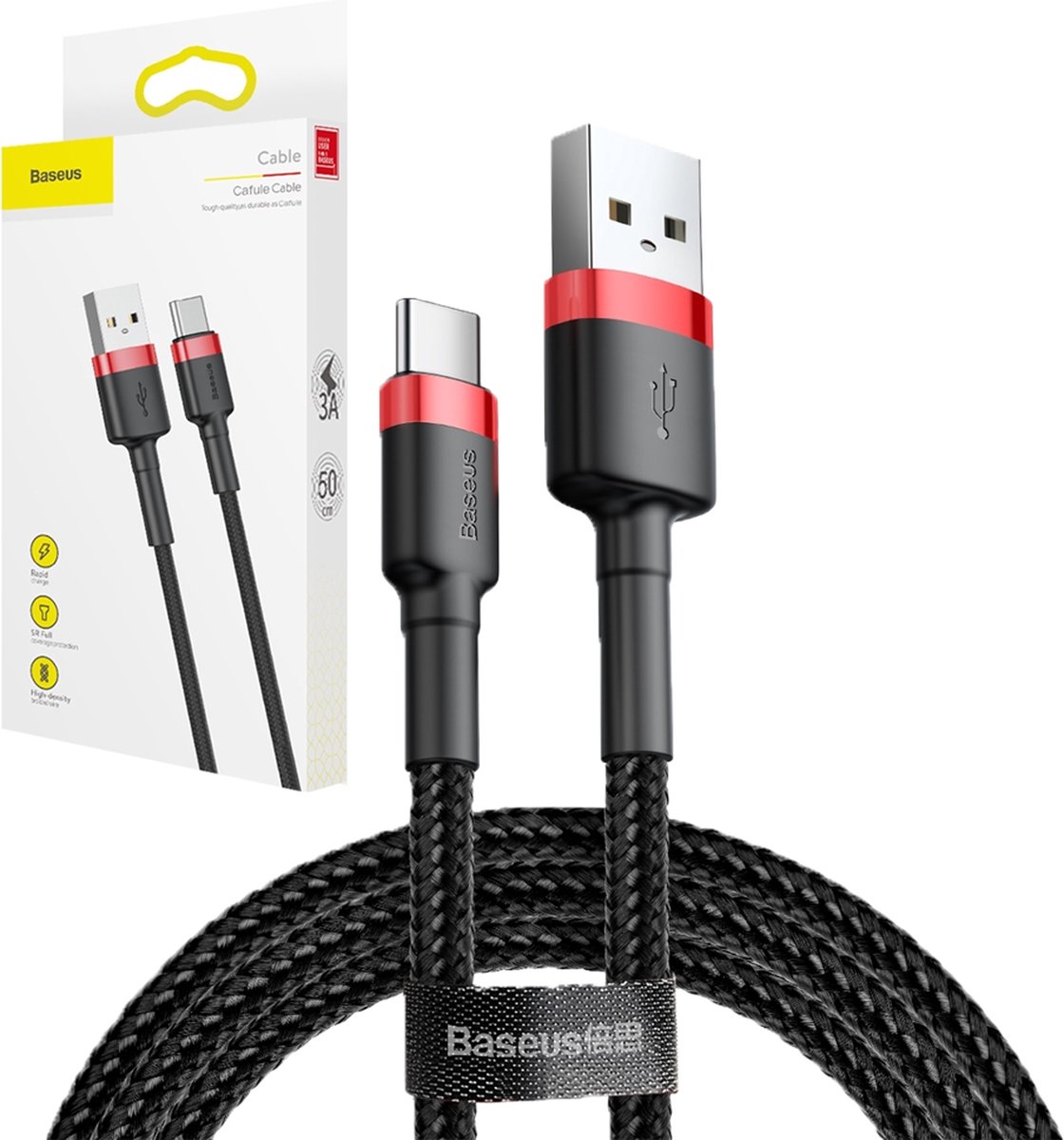 Baseus Geweven Nylon USB naar USB-C Fast Charge Kabel 0.5M Grijs