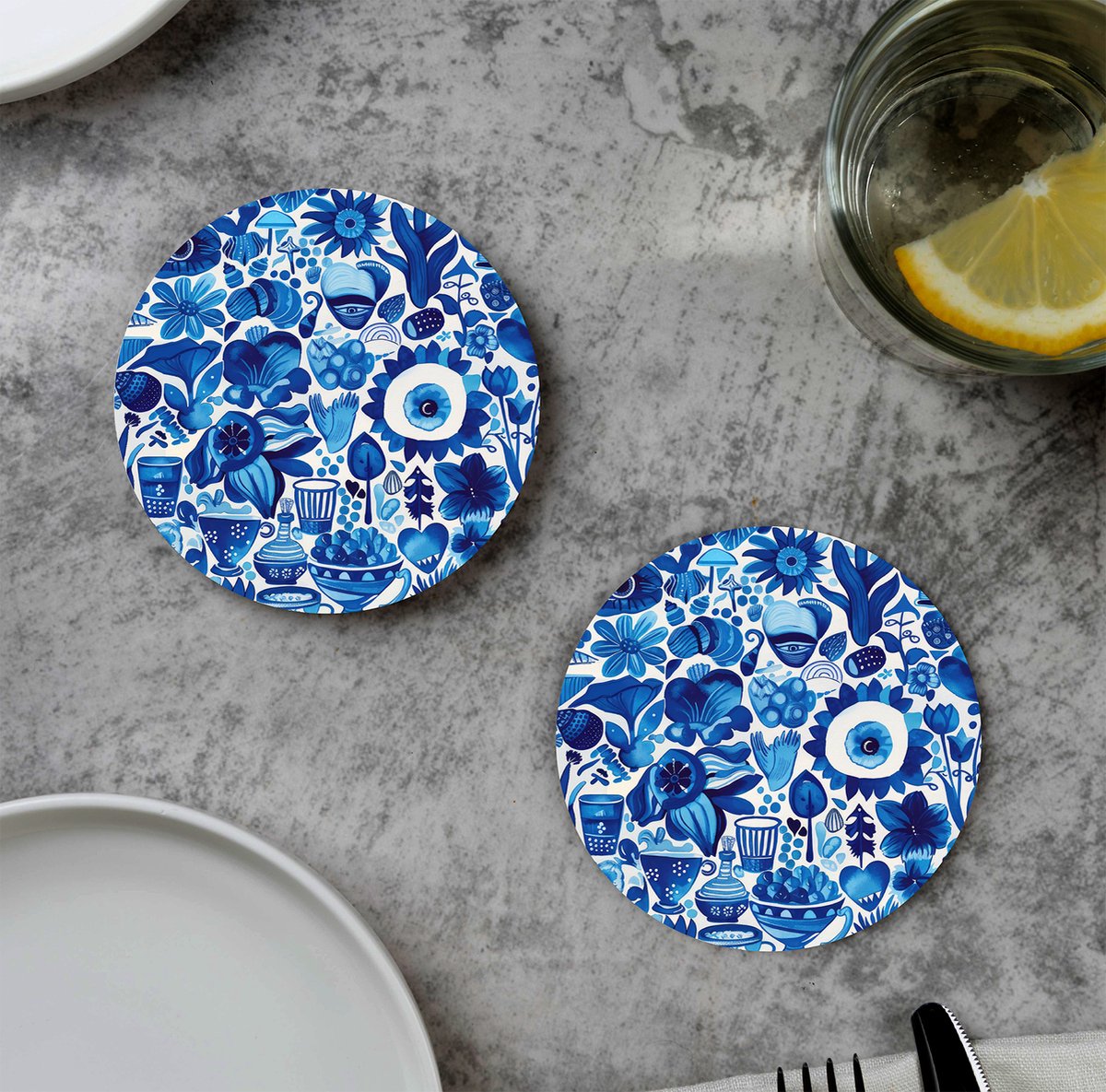 GR onderzetters voor glazen - Delfts Blauw Modern - Vinyl - 6st