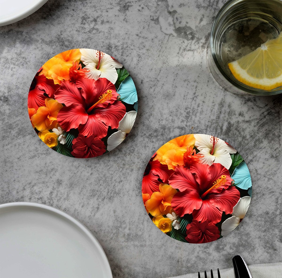 GR onderzetters voor glazen - Tropical Flower - Vinyl - 6st