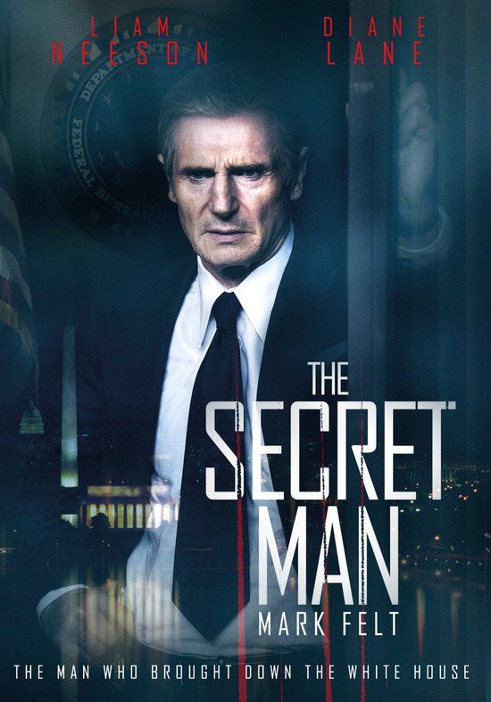 Liam Neeson als Mark Felt in 'The Secret Man'. Tekst 'The Secret Man Mark Felt'.