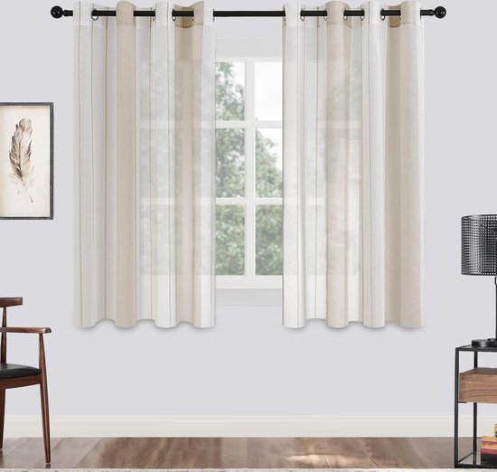 Woaboy Set van 2 transparante linnen gordijnen met ringen, moderne interieurgordijnen voor slaapkamer, woonkamer en raam, 140x260 cm, beige Woaboy Set van 2 transparante linnen gordijnen met ringen, moderne interieurgordijnen voor slaapkamer, woonkamer en raam, 140x260 cm, beige