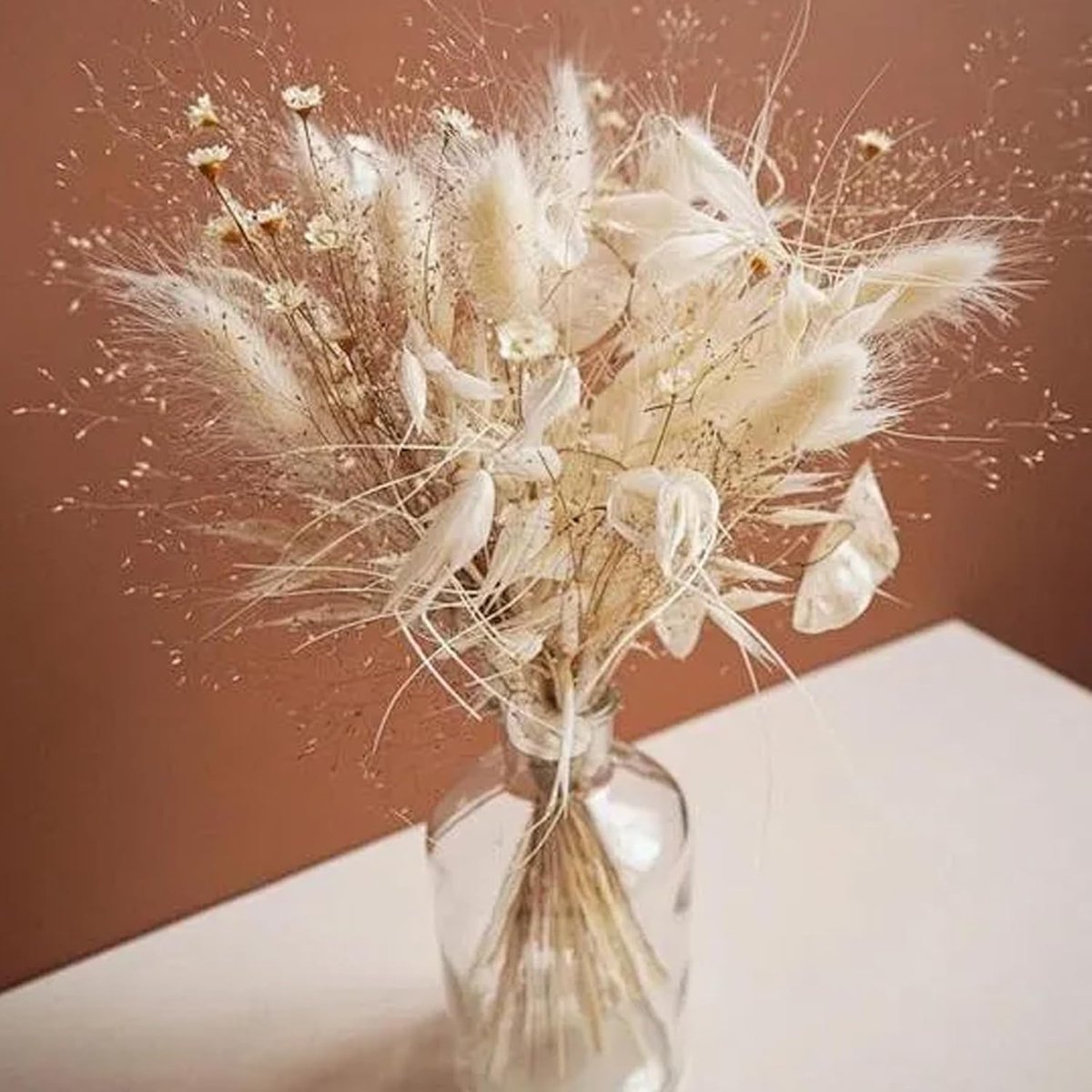 128 stuks gedroogd pampasgrasboeket, boho-tafeldecoratie, konijnenstaarten gedroogde bloemen, bruin pampas, wit pampasgras voor bruiloften, thuisdecoratie, rustieke feesten en babyshowerdecoraties