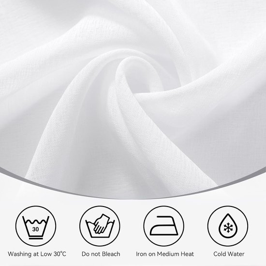 Rideaux transparents avec passe-tringle, Look lin Witte , rideau en voile, court, 160 cm de haut pour chambre à coucher, Décoration de fenêtre, 140 cm de large, Set de 2