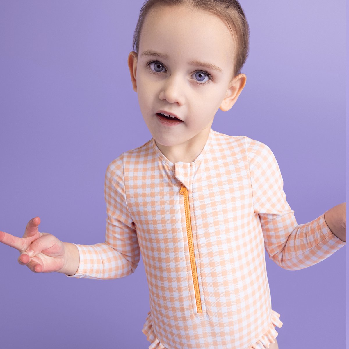 Swim Essentials UV Badpak Meisjes Met Lange Mouwen - Oranje/Wit - Sunset Grid — afbeelding 8