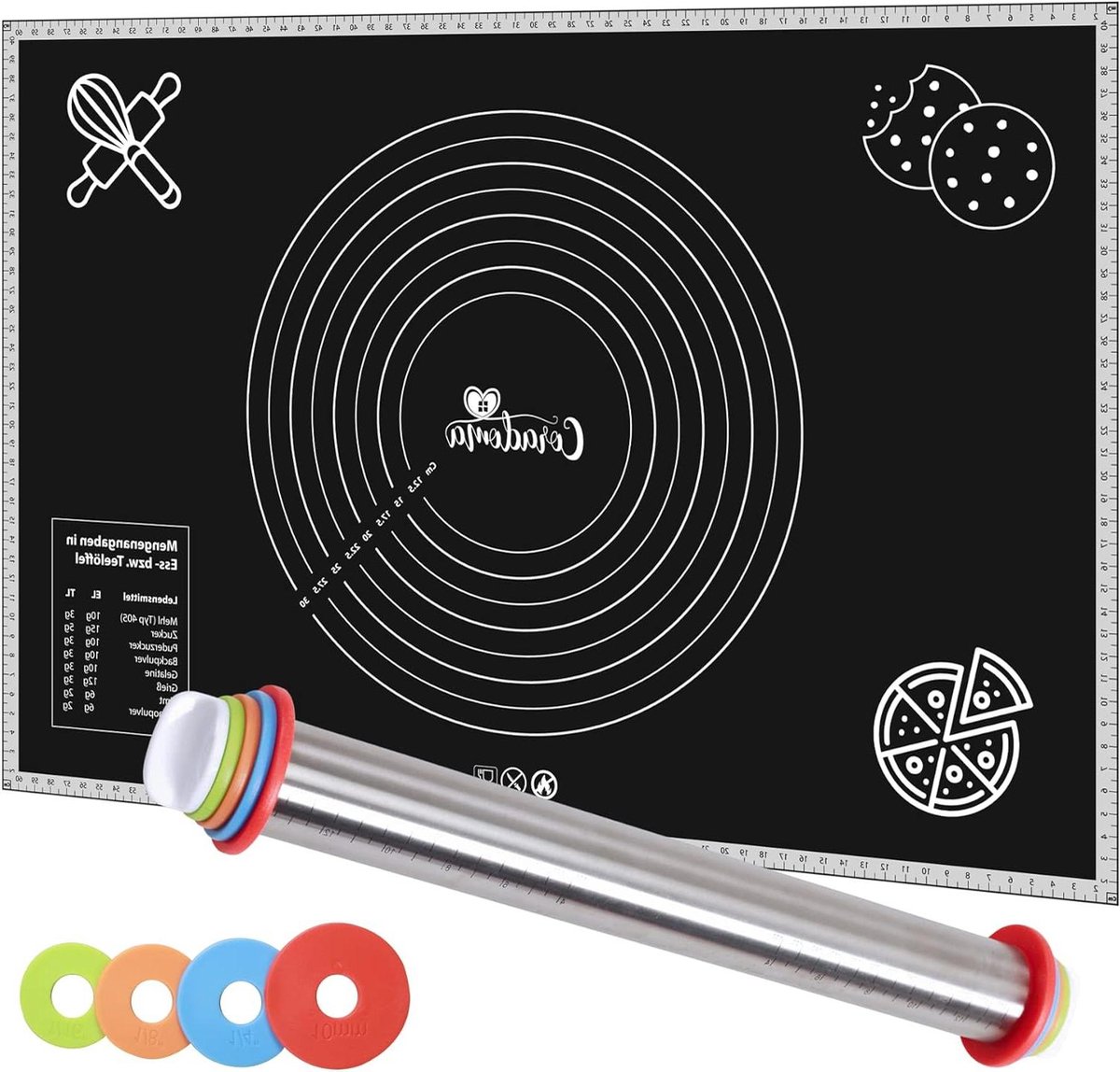 Siliconen bakmat 60 x 40 cm Deegroller Bakfolie Duurzaam Fondant Pizza Brood Herbruikbaar Antislip Anti-aanbakmat
