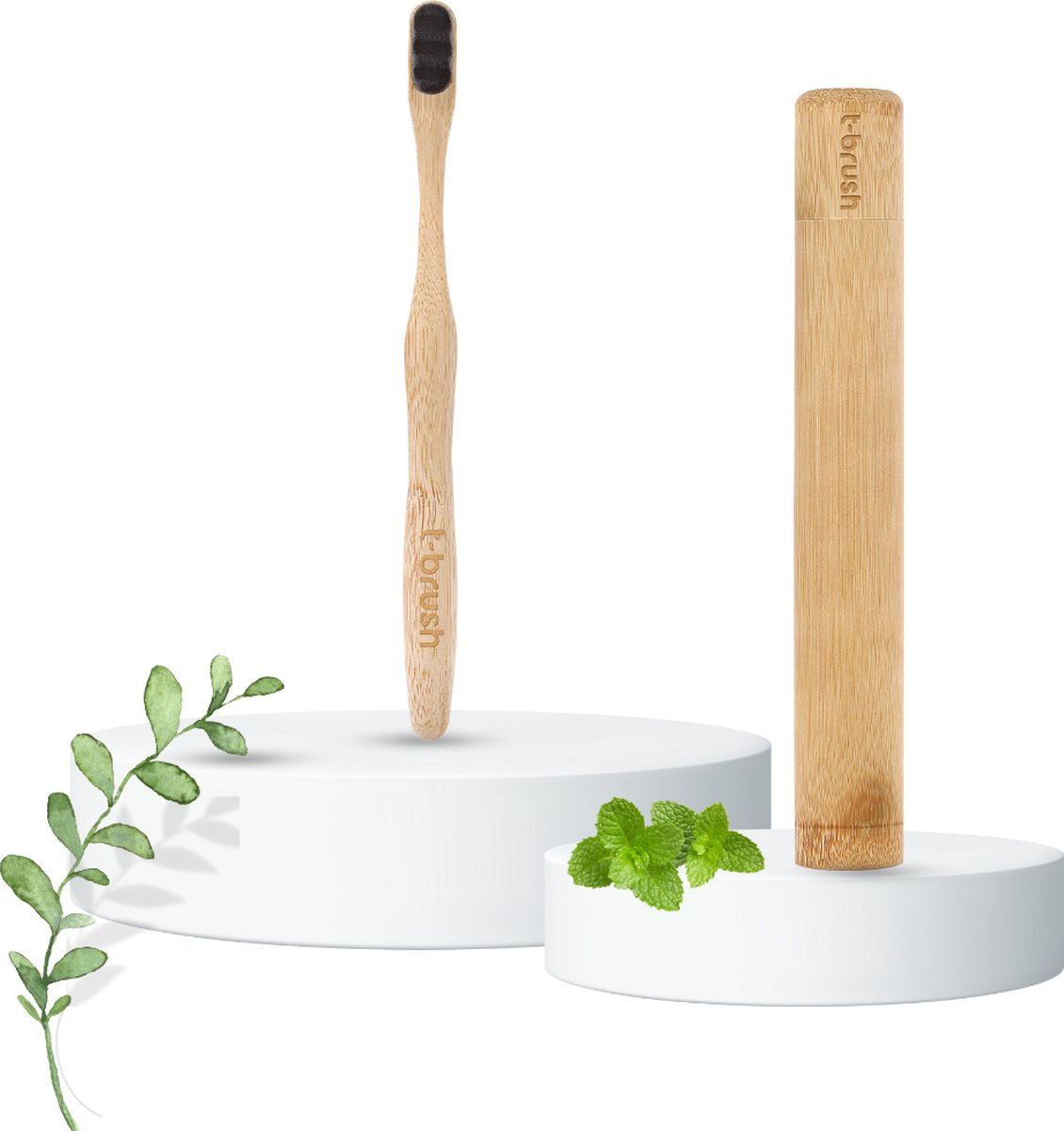 Goedkoopste t-brush | Natuurlijke Tandenborstelset - Donker Grijs Nano Bamboe Tandenborstel - Bamboe Tandenborstel Koker - Vegan
