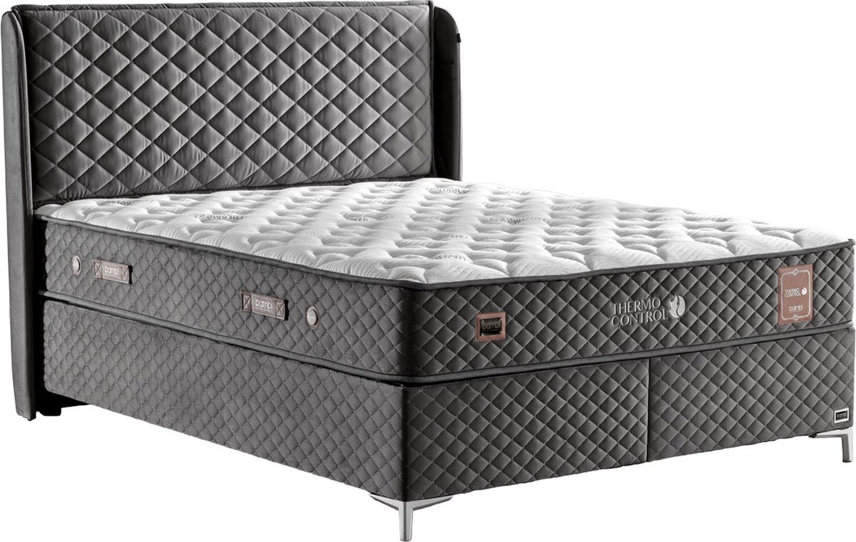 BSS Bedding Bambi Thermo Control - Bed Boxspring Set - Complete Boxspring - 120x200 - Slaapkamerbed - 1 x Matras met Topper, 1 x Bedbox, 1 x Hoofdbord - Antraciet Licht Zwart