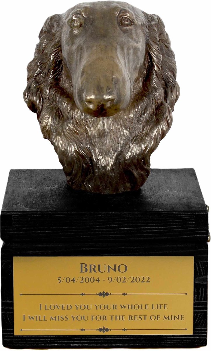 Borzoi urn met gravure en hondensculptuur - handgemaakt kunstwerk