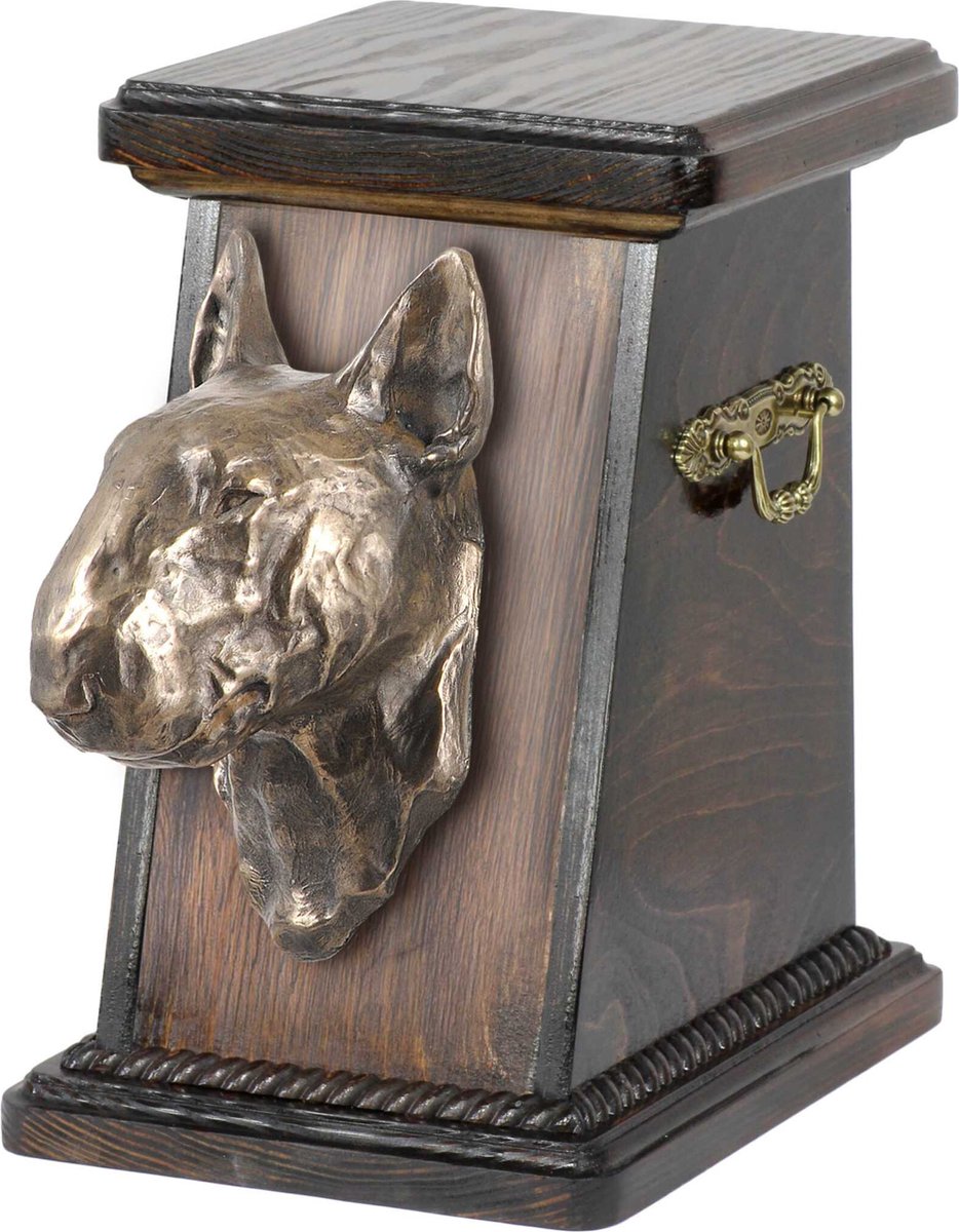 Elegante urn voor Bull Terrier as met hondenbuste ter nagedachtenis