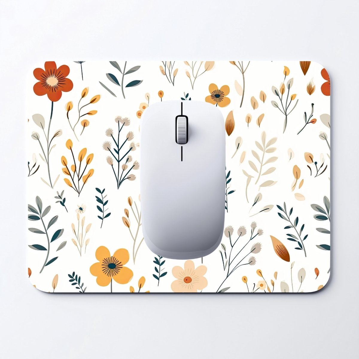 Luxe Muismat Bloemen - Anti Slip - 235 x 195 mm - Mousepad - Muis Mat - School, Kantoor & Gaming - Kleurrijk - Wit - Spring Floral