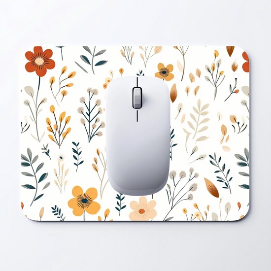 Luxe Muismat Bloemen - Anti Slip - 235 x 195 mm - Mousepad - Muis Mat - School, Kantoor & Gaming - Kleurrijk - Wit - Spring Floral