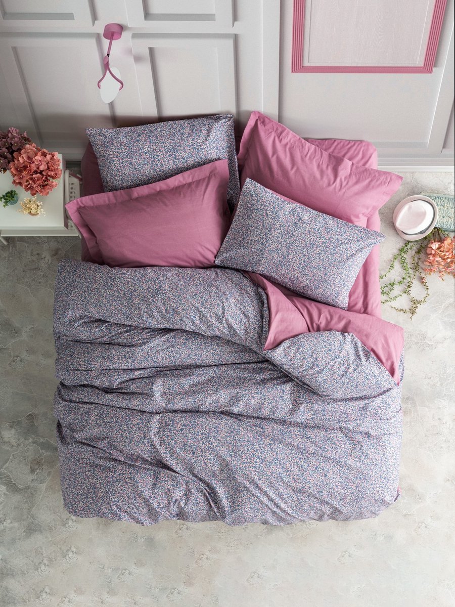 Asir - Dekbedovertrekset - 100% Katoen - Stoffig Roze en Paars - 135 x 200 cm