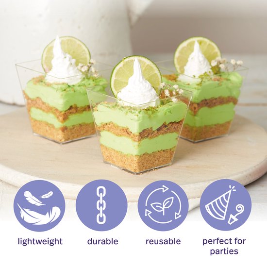 48 gobelets à dessert réutilisables, 225 ml - Robustes et lavables au lave-vaisselle - Bols apéritifs à dessert en plastique pour les fêtes