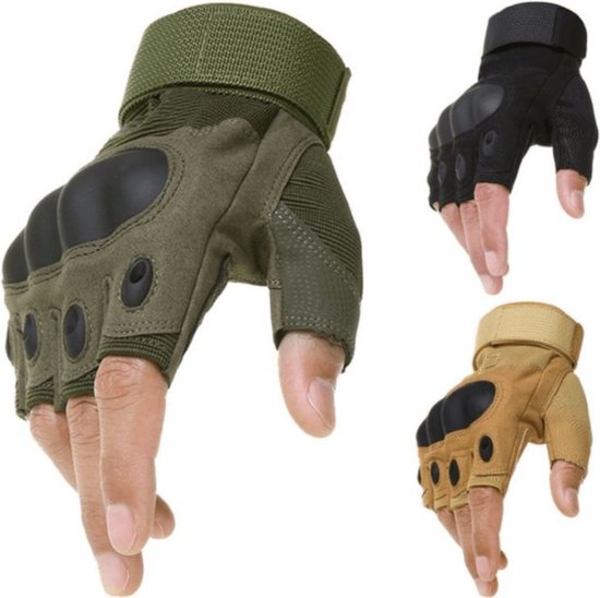 Gants Bovista Airsoft - Tactique - Gloves tactiques - Armée - Gants tactiques Hardknuckle - Paintball - Militaire - Sans doigts - Kaki XL