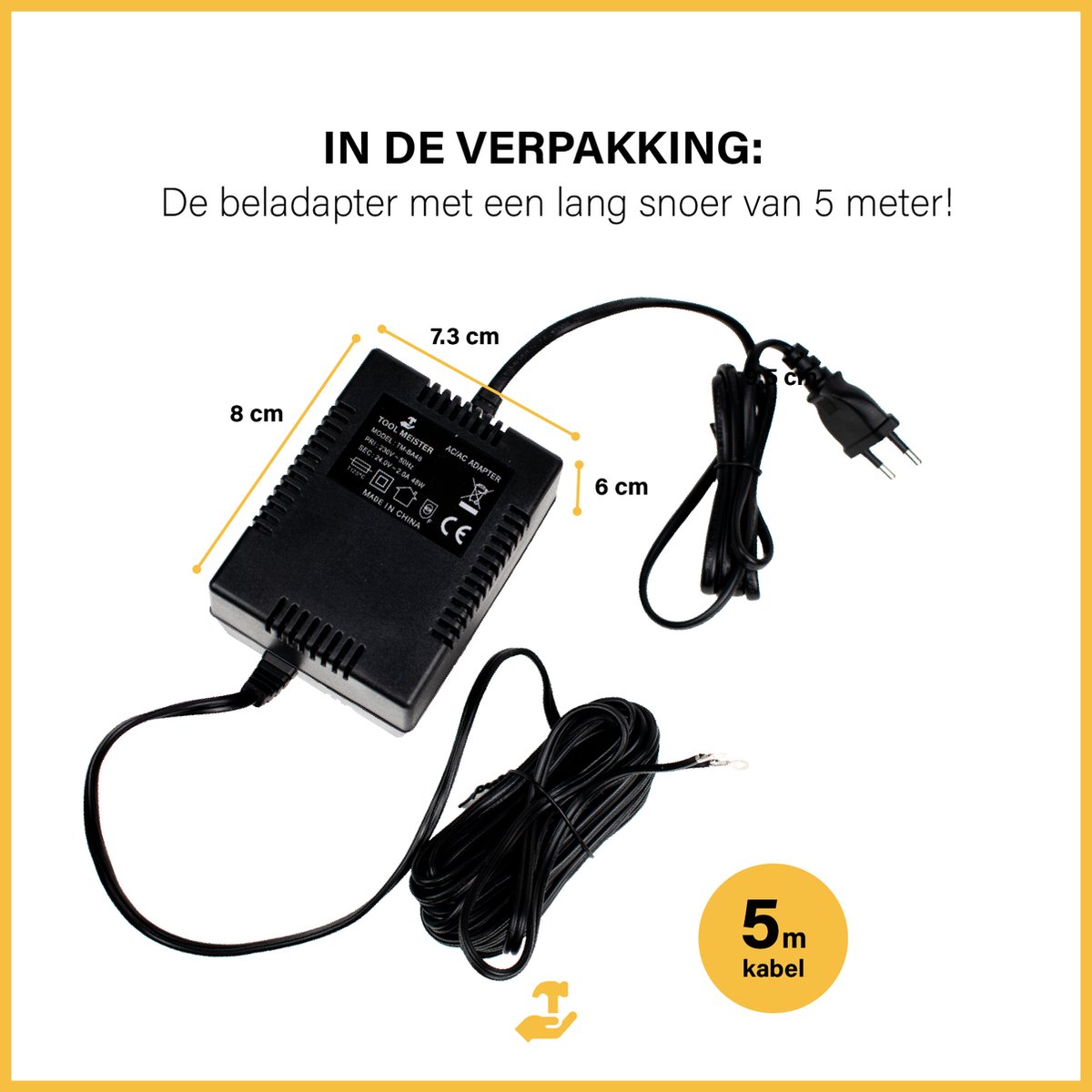 Tool Meister BA48 - 24V/2A AC/AC Adapter voor Eufy Smart Deurbel - 48VA (48W) Universele Beltransformator - Beltrafo - Transformator - Op Maat voor Eufy - 5 Meter Kabel- – foto 7