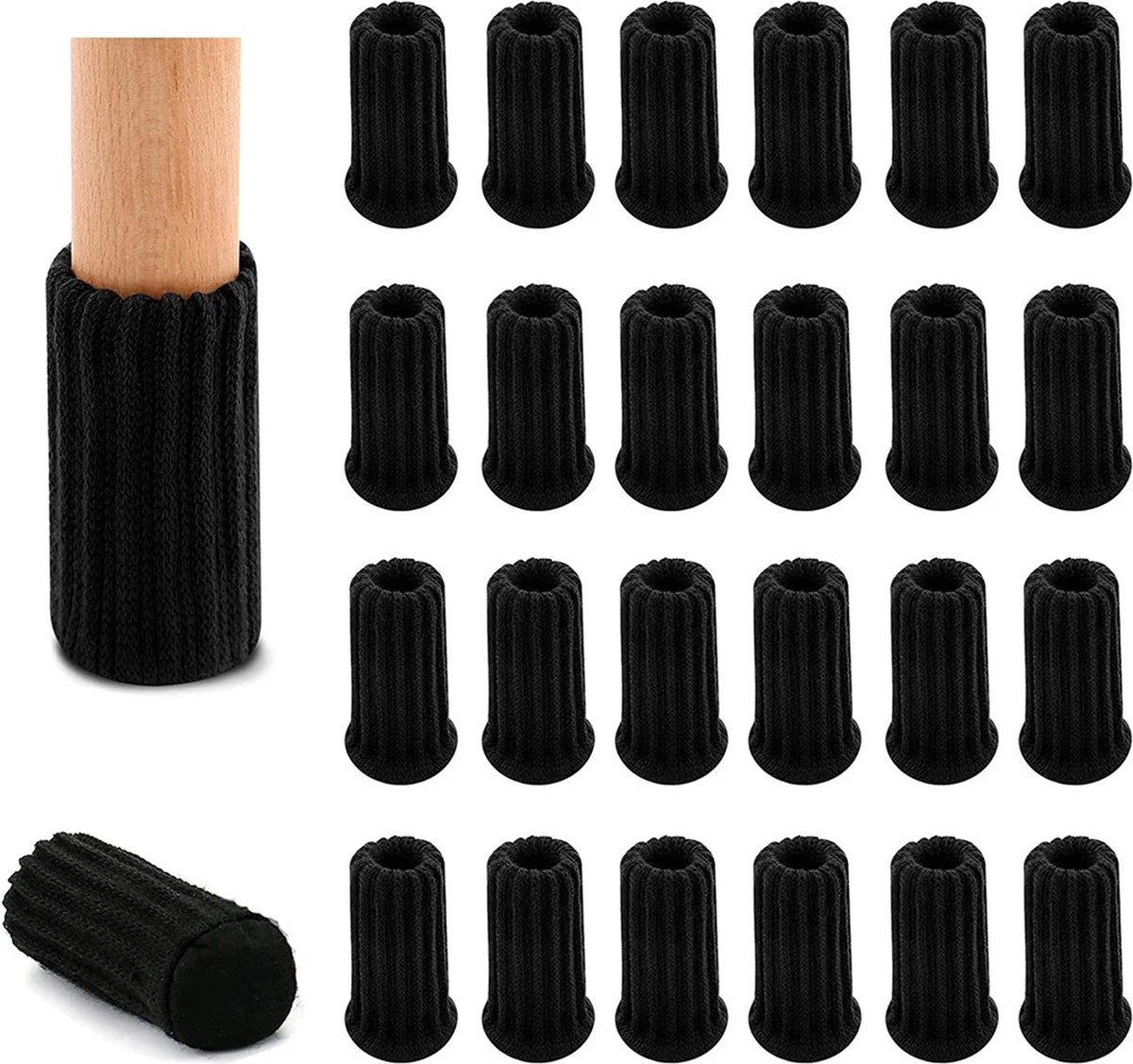 WiseGoods Luxe Set Stoelpoot Beschermers - Meubelpoten Sokken - Meubelpoot Beschermhoes - Hoesjes Meubels - Hoes - Zwart - 24stk