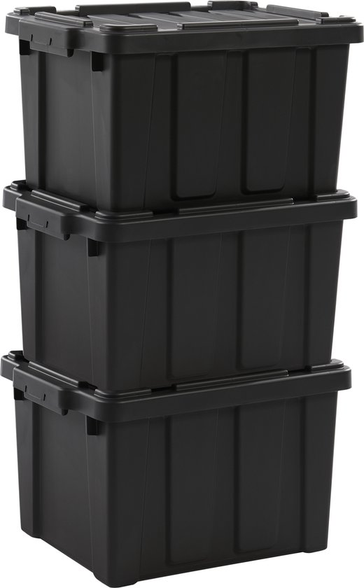 Opbergbox Robuste IRIS Ohyama Powerbox - 21L - Plastique - Zwart - Set de 3