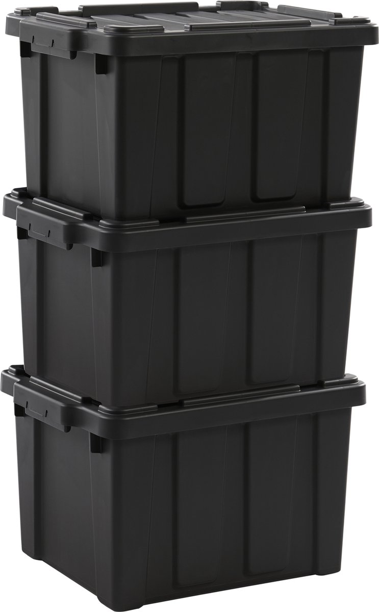 IRIS Ohyama Powerbox Robuust Opbergbox - 21L - Kunststof - Zwart - Set van 3
