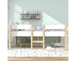 Gutent Kinderbed, Wit en Eiken (Zonder matras), Kinderbed met valbescherming, massief grenen, 90x200 cm