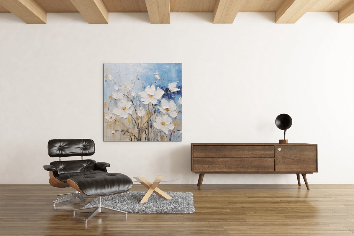 Vierkant Canvas Schilderij - Olieverf Bloemen - 60x60x2 cm