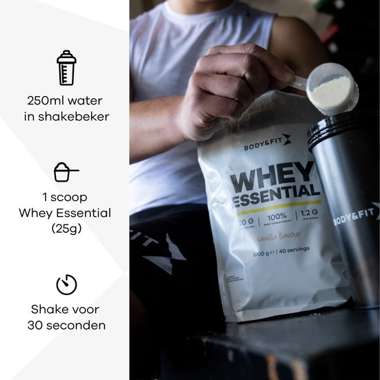 Body & Fit Whey Essential - Eiwitpoeder - Proteine Poeder - 100% Whey Eiwitconcentraat - Whey Protein - Eiwitshakes - Chocolade - 500 gram (20 shakes) — afbeelding 3