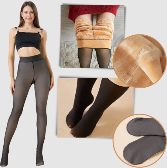 Collant Polaire Heat Essentials - Zwart Nude - Taille L/XL - Collant Thermo Couleur Peau - Anti Échelle - Legging Polaire Femme