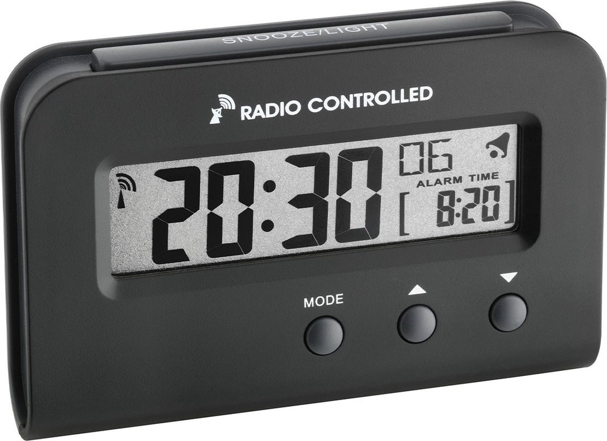TFA 60.2513.01 - Wekker - Digitaal - Alarm - Snooze - Radiogestuurde tijdsaanduiding - Achtergrondverlichting - Rechthoek - Cijfers - Zwart
