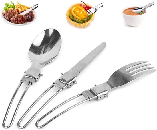 3-Delige Opvouwbaare Kampeer Bestek I Camping Bestek I Vork/Lepel/Mes I Picknick Bestek i Incl. Opberghoesje I Compact I RVS van Merkloos — afbeelding 5