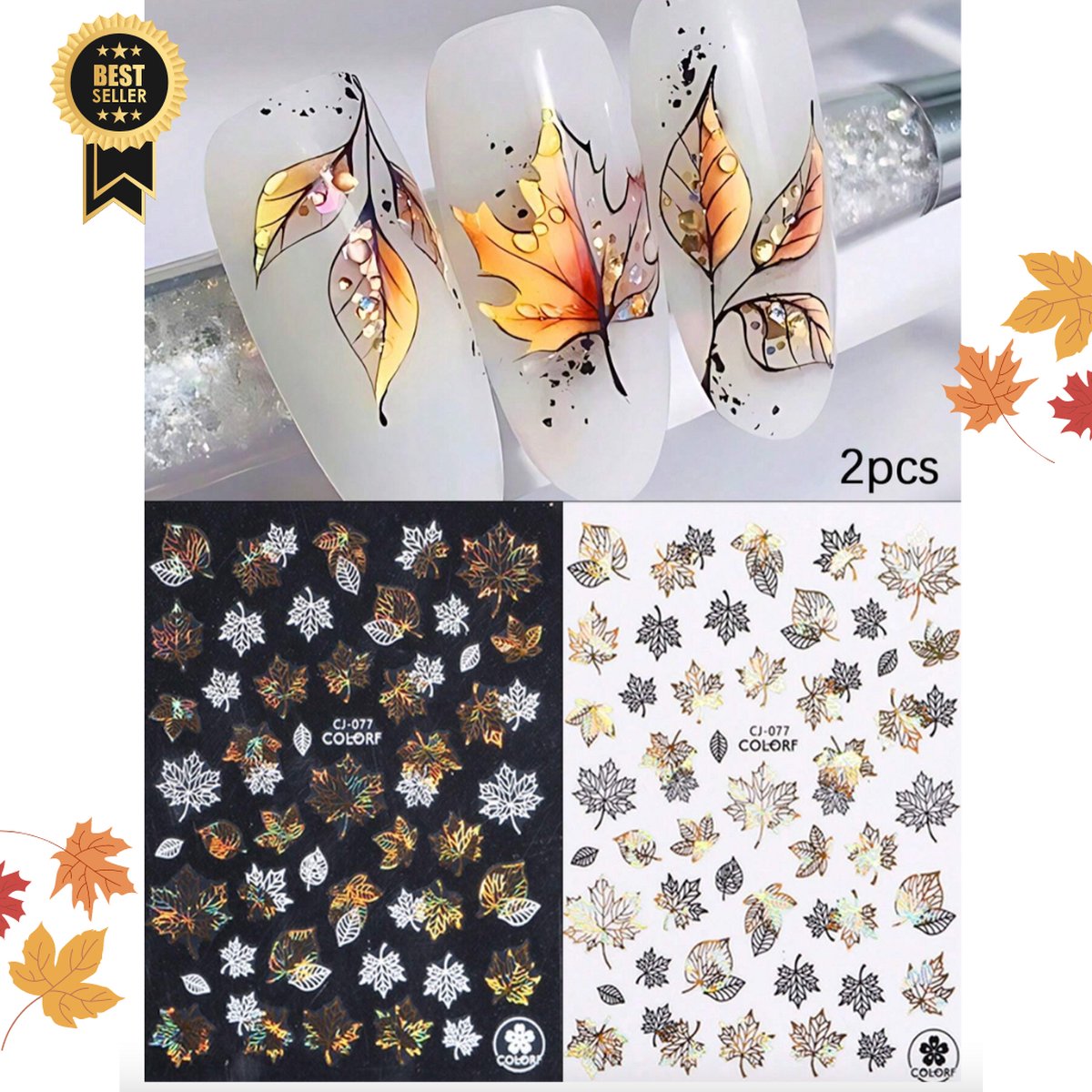 Goedkoopste GUAPÀ® Nagelstickers Herfst | 2 Vellen nagel stickers blaadjes en bloemetjes | Nail Decals | Nail Art | 2 vellen Nagelstickers Herfst