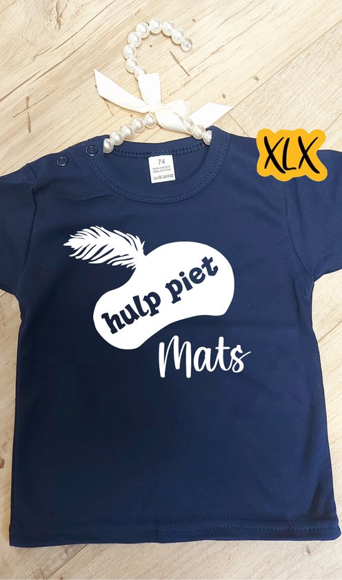 Foto: T shirt met hulp pietje en naam sinterklaas t shirt met naam hulp piet t shirt donker blauw t shirt maat 74 xlx 