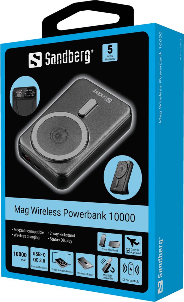 Sandberg 420-94 - Magnet Wireless Powerbank 10000 - slimme - afbeelding 2