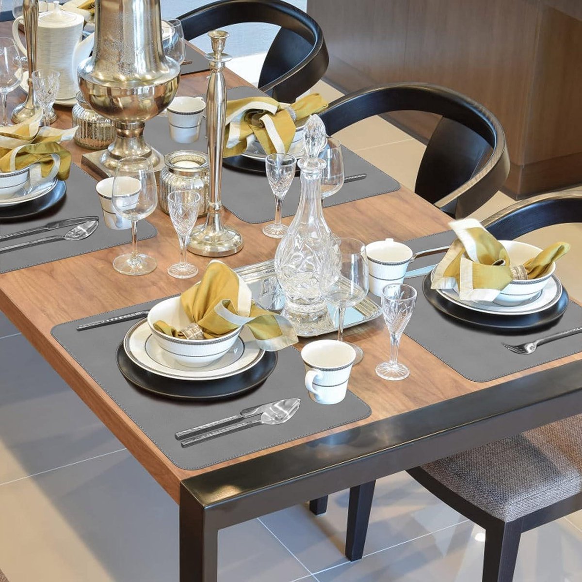 Lot De 6 Sets De Table Cuir PU Double Face Rouge-Gris – Antidérapants, Imperméables, Faciles à Nettoyer, 43x30 Cm + 6 Sous-Verres