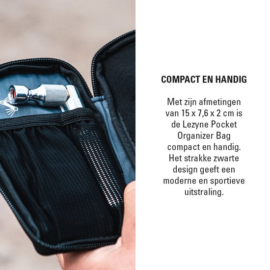 Lezyne Pocket Organizer Loaded Road - Compacte fietstas met Lezyne Power Lever, Classic Tubeless Kit, Multi Tool Rap II 6, Twin Speed Drive & 1 x Co2 Patroon 20 gr - Nylon - 15x7.6x2 cm - Zwart van Lezyne — afbeelding 4