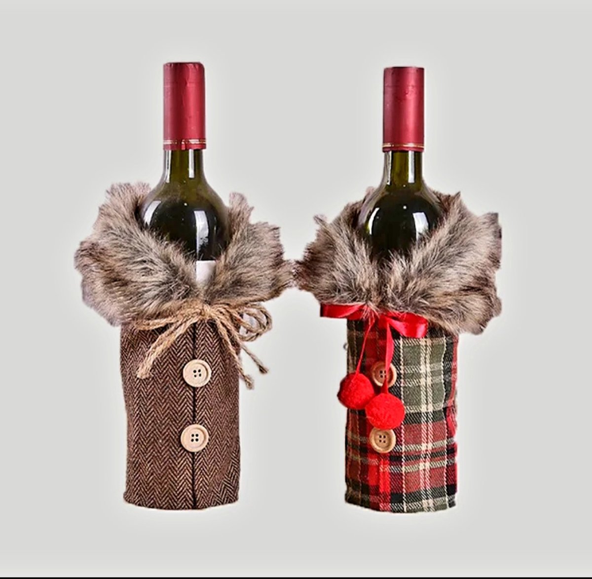 2 x Wijnfles Cover Kerst Set/ Wijnfles Versiering/ Wijntas/ Kerstcadeau/ Sinterklaas/ Christmas Gift/ Grappige Cadeautje/ Kerstversiering/ Wijnaccessoires/ Kerst Decoratie Set/ Wijn/ Flessenhoes Set/ Diner/Wijnfleshouder/ Wine Bottle Covers...2 Stuks