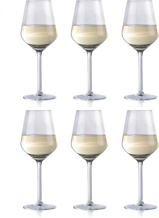 alpina Wijnglazen Witte Wijn - 6 Stuks Witte Wijnglazen - Wijnglas 37cl - Wijnglazen Set - Glazenset voor Diner - Wijn Glazen - Helder Glas