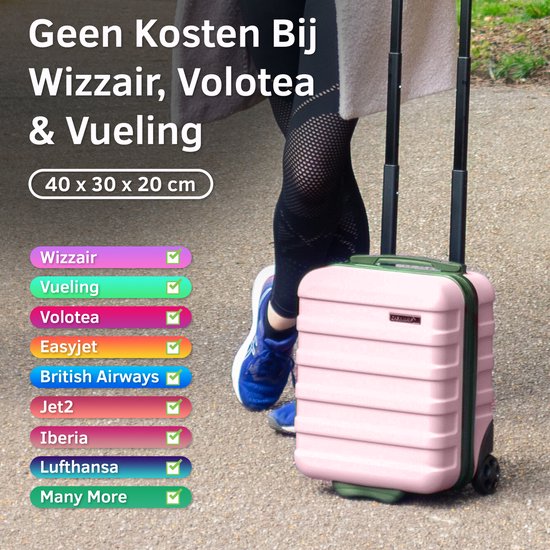 CabinMax Handbagage Trolley 24L – 40x30x20 cm – Wizz Air / Ryanair – Lichtgewicht Reiskoffer – Onderstoel Formaat – New Pink