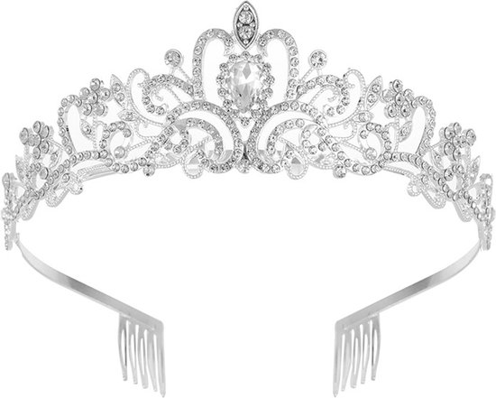 Luxe Tiara - Diadeem - Kroon - Haarsieraad - Zilverkleurig