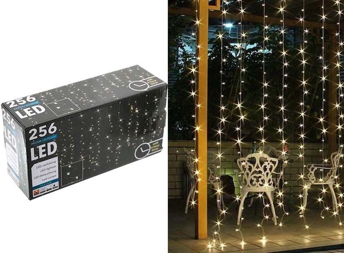 Svenska Living LED Sterrengordijn - 160x160 cm - 256 Lichtpunten - Warm Wit - Kerstboomverlichting - Kerstlampjes - Kerstlichtjes