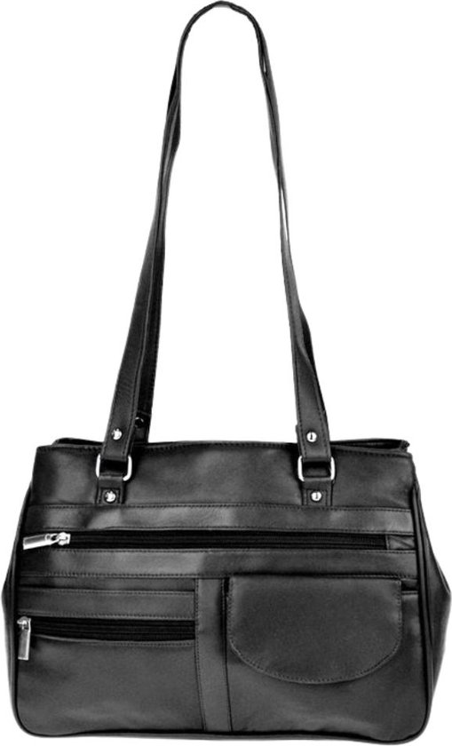 Leren Handtas Veel Vakken Zwart Dames Tas Leer Schoudertas met