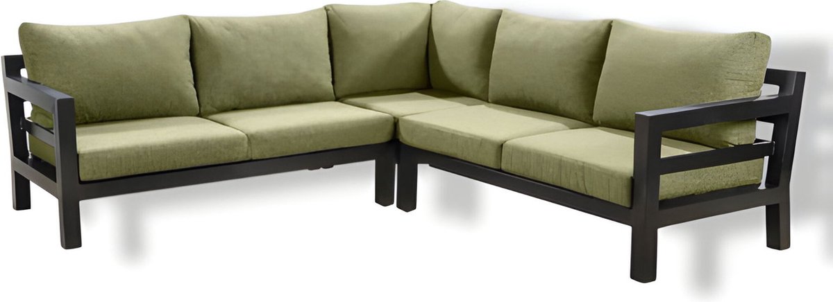 Yoi - Loungeset Midori hoekset Zwart frame, Groene kussens
