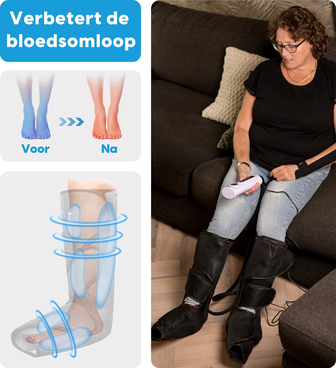 Air Ease® Air Wave Pro - Professioneel Beenmassage Apparaat - Voetmassage Apparaat - Op Luchtdruk - Met NL en ENG Handleiding thumbnail 6